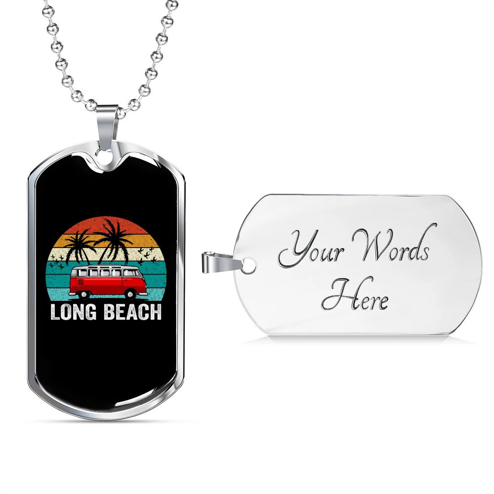 Camper Necklace Long Beach Ride Personalized Engraved Silver Dog Tag Necklace C